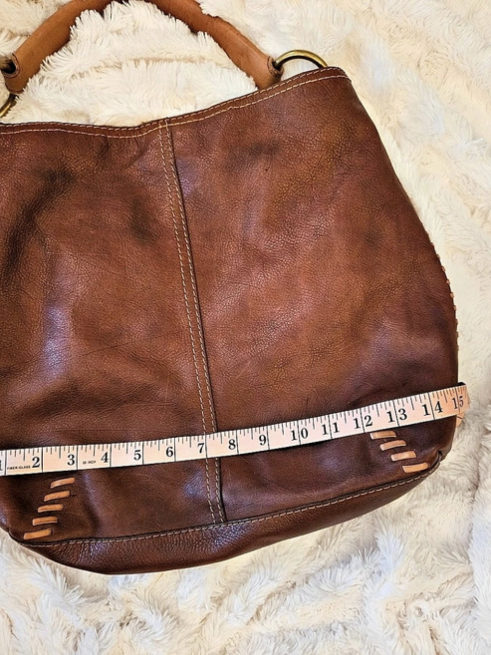 Y2K✨️Lucky Brand☆Brown Leather Slouchy Hobo Bag With Whipstitch - Picture 12 of 13